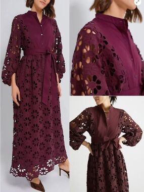 NWT Tuckernuck Merlot Lace Calliope Maxi Dress Belted Puff Sleeve Lace Boho Midi